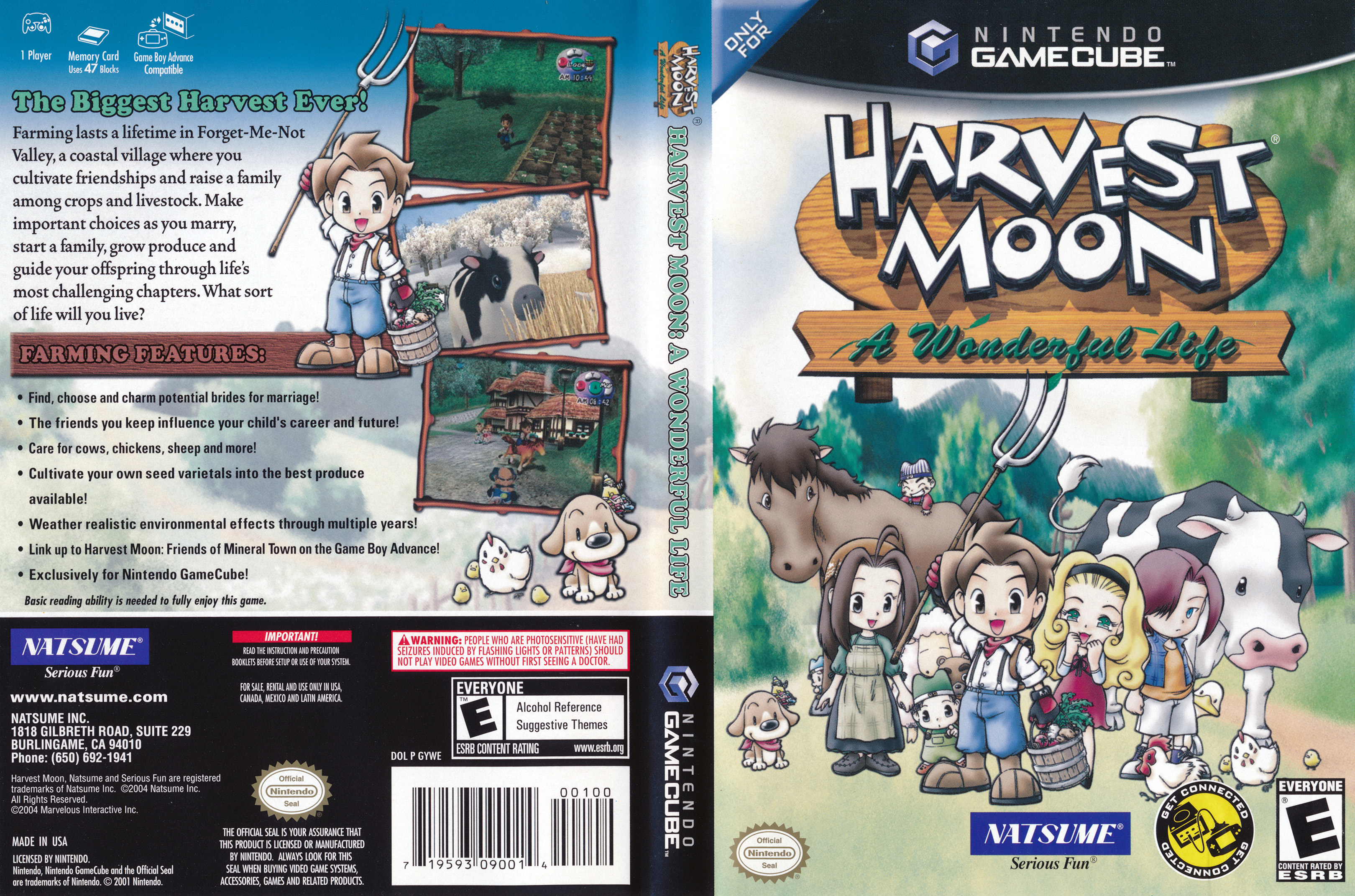 HARVEST MOON A Wonderful Life + MANUAL - Nintendo Gamecube CIB Black Label  Game