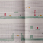 Underwater stage level design, 1985 (Unknown author). A design sheet for the placement of objects an enemies in an underwater level. (Source: Super Mario Bros. 30th Anniversary Special Interview)