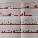 6-1 and 6-2 Level Sheet, 1985 (Unknown author). Level layouts for World 6-1 and 6-2. This sheet shows information such as enemy types, the specific locations of the warp pipes, and predicted enemy behaviors. (Source: Super Mario Bros. 30th Anniversary Special Interview)