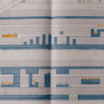 World 1-2 Level Layout, 1985 (Unknown author). This sheet shows half of the design for World 1-2 in two portions. The top left corner of this sheet also showcases a portion of a document detailing Mario’s movement. (Source: Super Mario Bros. 30th Anniversary Special Interview)