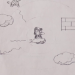 Mario Riding a Cloud #1, undated (Unknown author). An early concept depicting Mario riding in a cloud. This was originally a core gameplay mechanic for Super Mario Bros. (Source: Super Mario Bros. 30th Anniversary Special Interview)