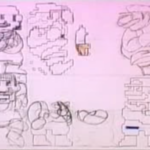 Mario poses, Undated (Unknown author). A series of drawings depicting an early design of Mario along grid paper.